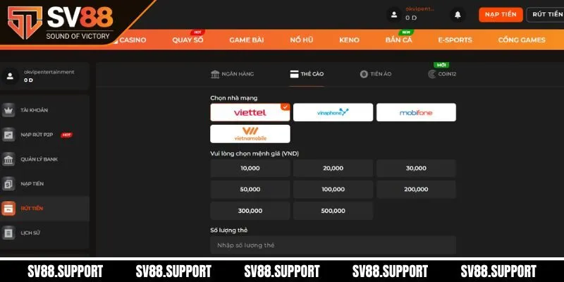Rút tiền qua thẻ cào